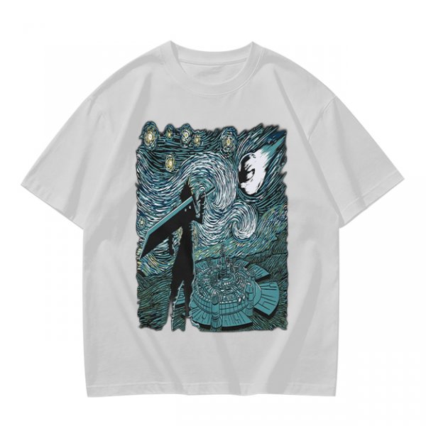 Olive T-shirt with Starry Night Style Fantasy Warrior Print