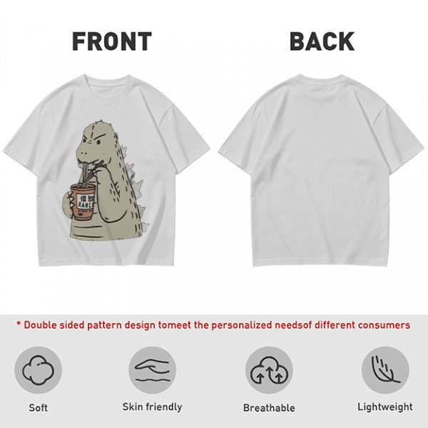 Olive T-Shirt Featuring Godzilla Eating Ramen