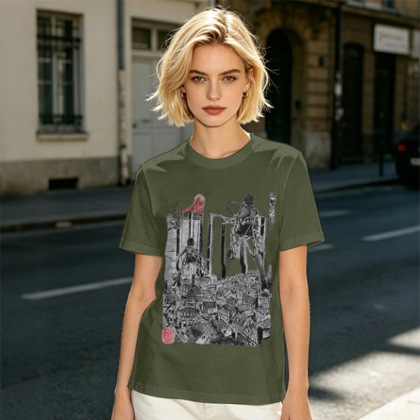 Olive Anime Scout Regiment Action Graphic T-Shirt