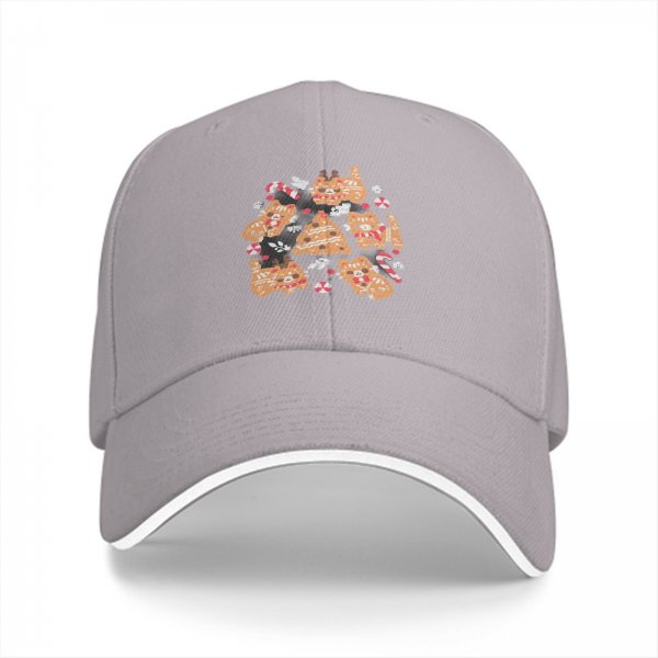 Black Baseball Cap With Christmas Gingerbread Cat Print