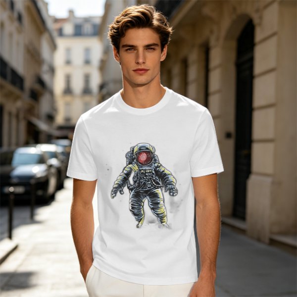 Olive T-Shirt with Floating Astronaut Graphic Print