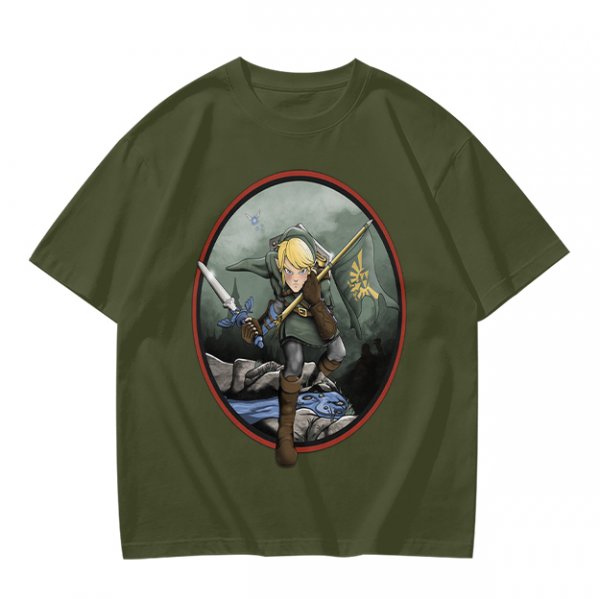 Olive Green T-Shirt With Legendary Hero Art Print