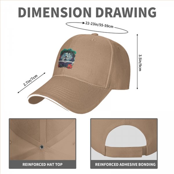 Black Baseball Cap With Fantasy Forest Figure And Red Floral Print