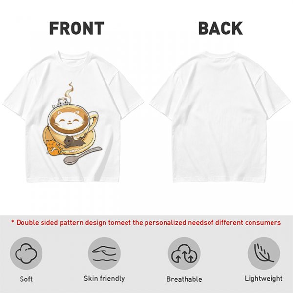 Olive Green T-Shirt With Cute Cat Latte Art And Kittens Print
