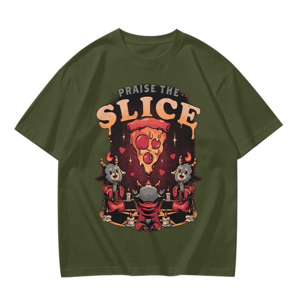 Olive Graphic T-Shirt Praise The Slice Pizza Demon Ritual Design