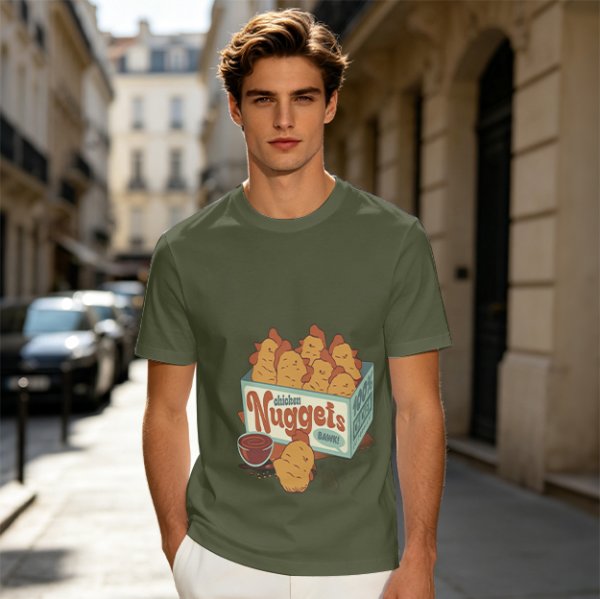 Olive T-Shirt With Cartoon Chicken Nuggets Box Print