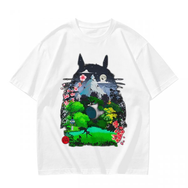 Olive Green T-Shirt with Totoro Nature Landscape Graphic Print