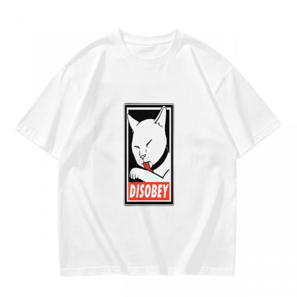 Olive T-shirt with Disobey Cat Grooming Graphic Print
