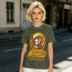 Olive green graphic t-shirt with cute reaper coffee themed print