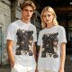Olive T-Shirt With Cute Black Cats And Coffee Themed Print