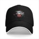 Black baseball cap with devil cat Campfire Club graphic
