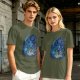 Olive T-Shirt With Blue Fantasy Monster Graphic Print