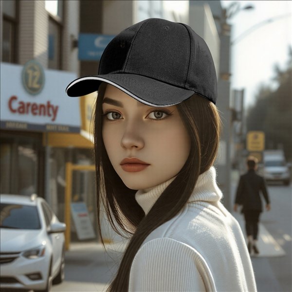 Black Baseball Cap with White Trim Brim