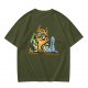 Olive T-Shirt With Mad Scientist Cat Chemistry Lab Print