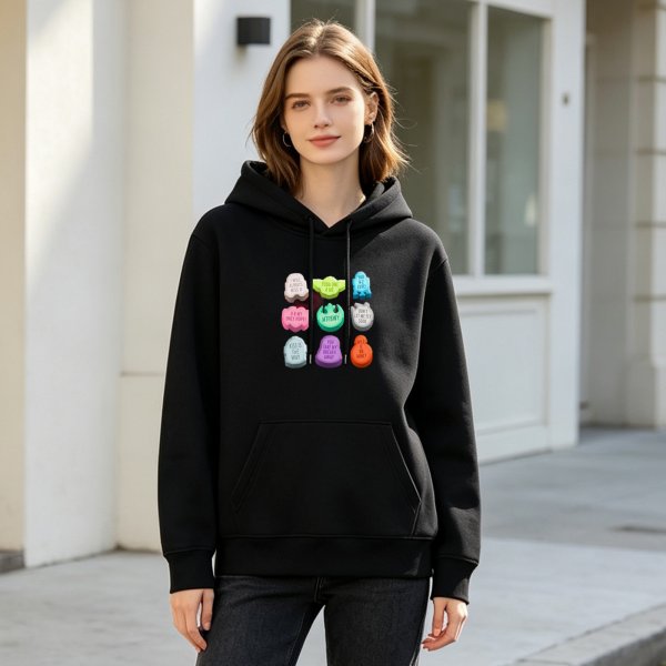 Black Hoodie With Star Wars Themed Conversation Candy Print