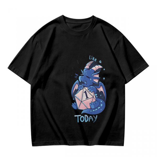 Olive T-Shirt With Sad Dragon Holding D20 Natural 1 'Like A Today' Print