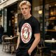 Olive t-shirt with angry chicken holding knife and funny text design