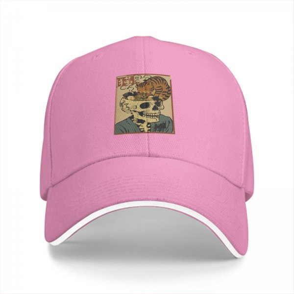 Black baseball cap with vintage skull ramen cat graphic