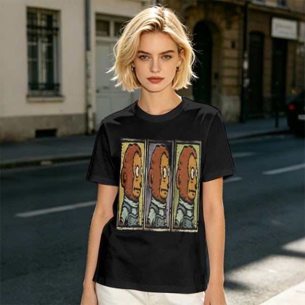 Olive Green T-Shirt With Three Panel Cartoon Monkey Head Print