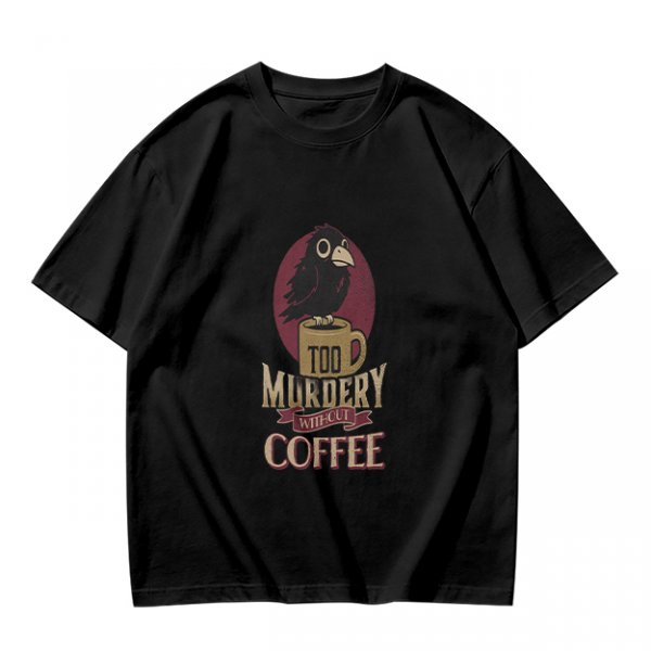 Olive Graphic T-Shirt With Crow Coffee Mug 'Too Murdery Coffee' Print