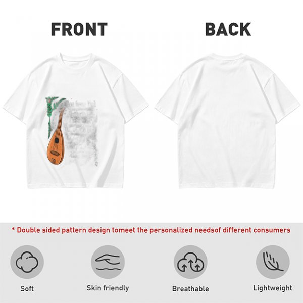 Olive Green T-Shirt with Lute and Botanical Graphic Print
