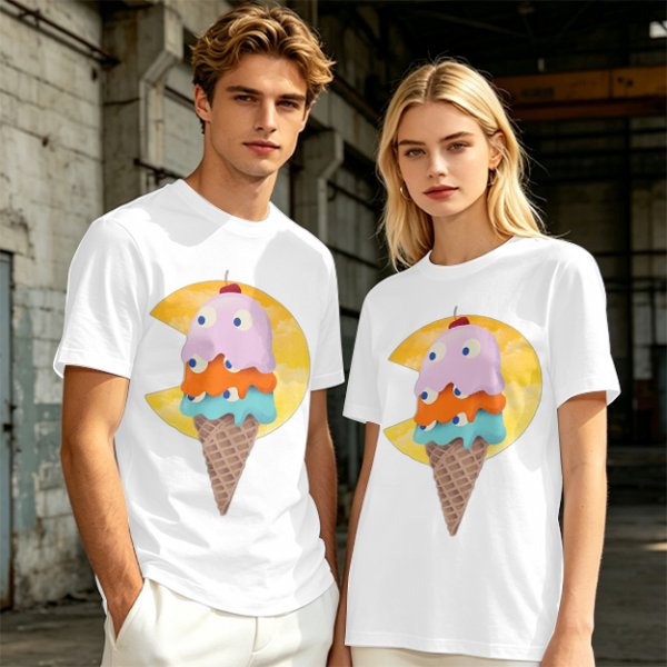Olive T-Shirt With Melting Ice Cream Ghost Graphic Design