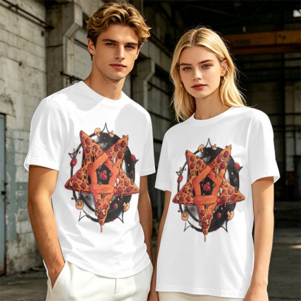 Olive T-Shirt With Pizza Pentagram Graphic Design