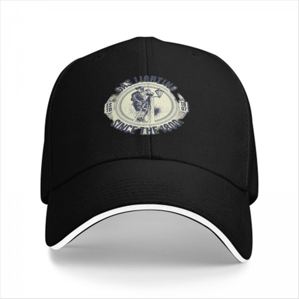 Black baseball cap with vintage Gas Lighting since 1800s graphic