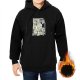 Black hoodie with cute dinosaur city window graphic print