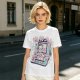 Olive green graphic t-shirt with cute handheld game kitchen art