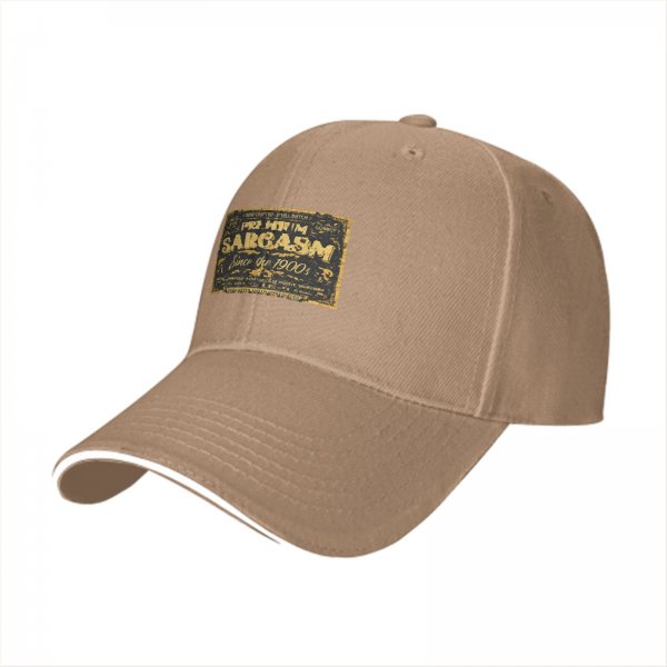Black baseball cap with 'Sarcasm Since the 1900s' gold graphic