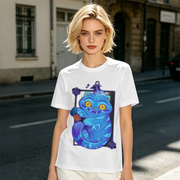 Olive T-Shirt With Cheshire Cat And Crow Graphic Print