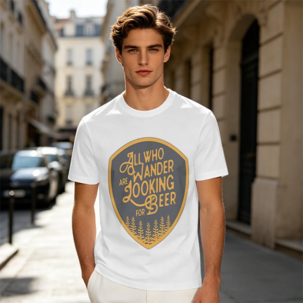 Olive T-Shirt With 'All Who Wander Are Looking For Beer' Graphic
