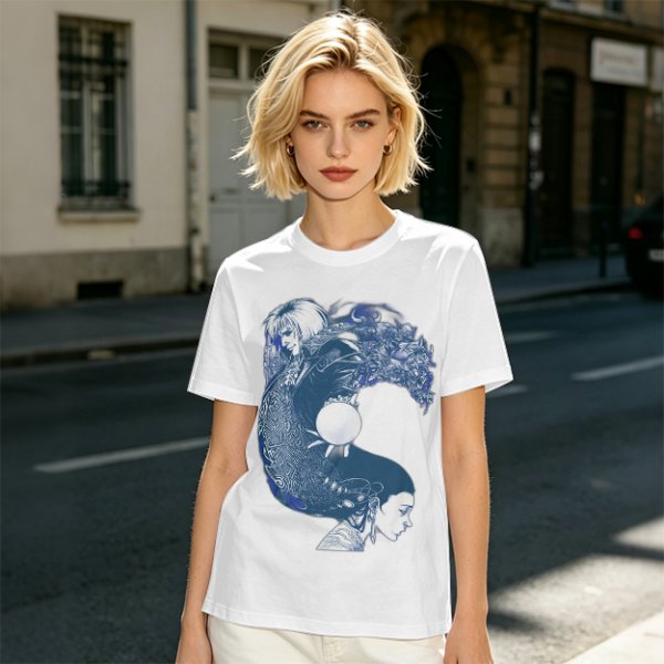 Olive T-Shirt With Two Facing Fantasy Figures And Orb Art Print