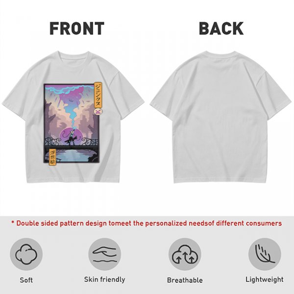 Olive T-shirt with Cyberpunk City Bridge Character Art Print