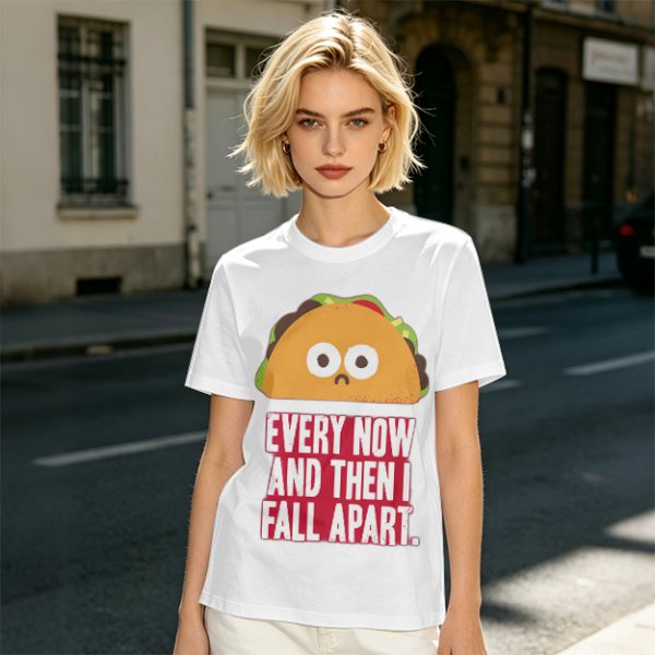 Olive T-Shirt With Sad Taco Graphic And 'Every Now And Then I Fall Apart' Text