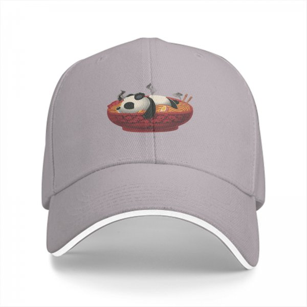 Black Baseball Cap With Panda In Ramen Bowl Graphic