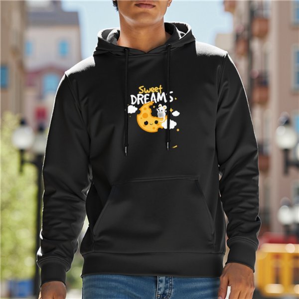 Black hoodie with sweet dreams moon and clouds graphic print