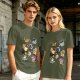Olive T-Shirt With Playful Space Cats Graphic Print