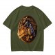 Olive T-Shirt With Dragon And Warrior Fantasy Art Print