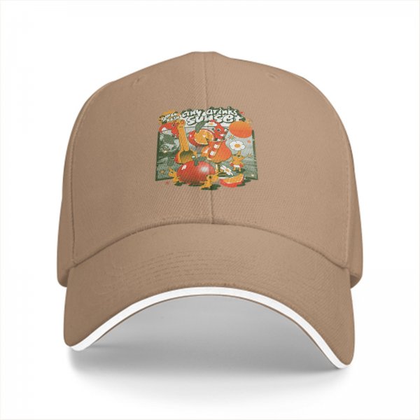 Black Baseball Cap with Retro Sunset Tiny Drinks Fruit Graphic