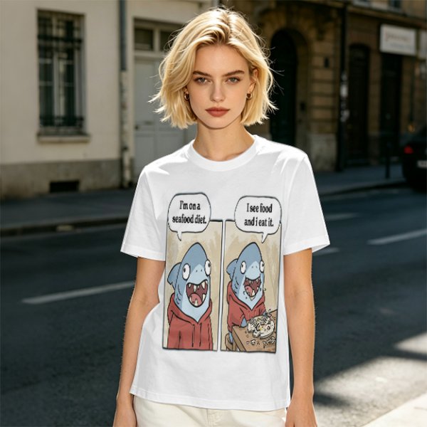 Shark seafood diet meme graphic t-shirt