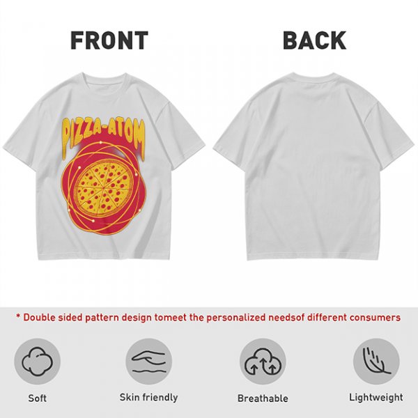 Olive green graphic t-shirt with pizza atom design