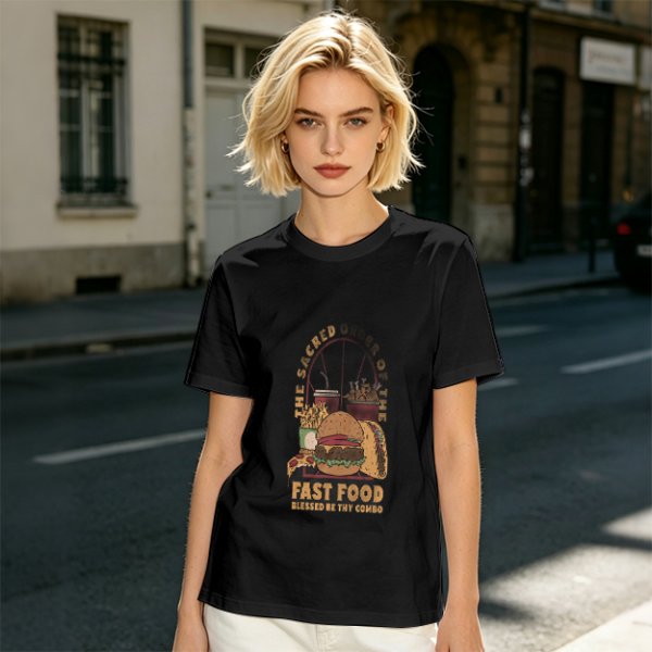 Olive T-Shirt With Sacred Fast Food Combo Graphic Print