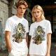 Olive Green T-Shirt With Mystical Cat Silhouette Graphic Print