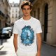 Olive T-Shirt With Blue Warrior Silhouette Graphic Print