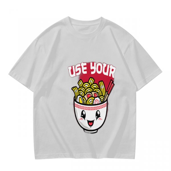 Olive T-Shirt With Cute Ramen Bowl Graphic And 'Use Your' Text