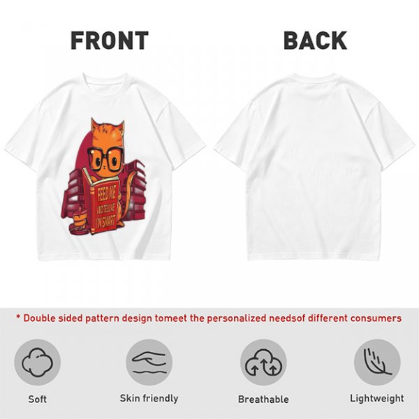 Olive T-Shirt With Nerdy Ginger Cat Reading Book Print