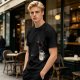 Olive t-shirt with 'Caffeine First Words Later' grumpy coffee mug print