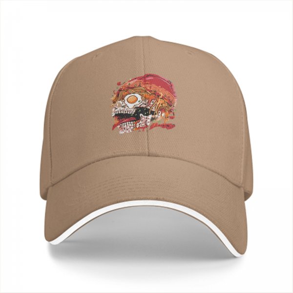 Black Baseball Cap With Ramen Skull Graphic Print